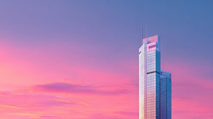 Obraz premium Reflective Skyscraper Against Vibrant Pink Sunset Sky