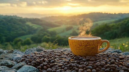 Golden hour coffee on a mountain vista