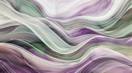 A mesmerizing illusion of layered, ribbon-like corporate lines in soft hues of purple, green, and white, moving gracefully over a modern, neutral backdrop, evoking fluidity and transformation 