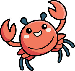 Smiling cartoon crab character waving in friendly sea creature style