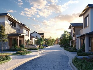 Street of modern suburban homes