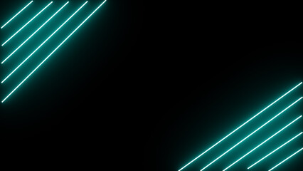 Horizontal neon line from right to left on black screen. Abstract glowing neon lights blinking lines 