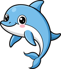Smiling dolphin cartoon in soft blue tone perfect for aquatic themed materials