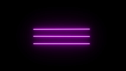 Horizontal neon lineg from right to left on black screen. Abstract glowing neon lights blinking lines 