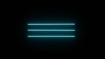 Horizontal neon line from right to left on black screen. Abstract glowing neon lights blinking lines 
