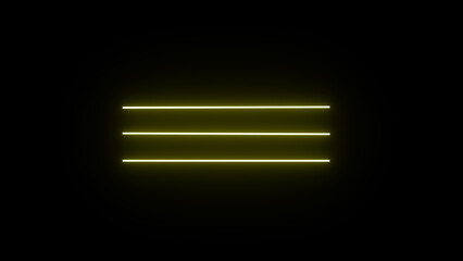 Horizontal neon line from right to left on black screen. Abstract glowing neon lights blinking lines 