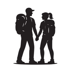 Couple Hiking Side by Side Silhouette