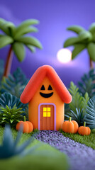 Halloween horror house night castle vintage decoration holiday illustration