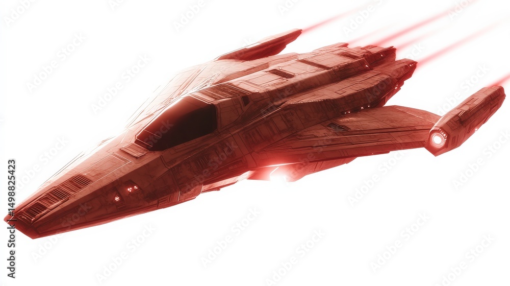 Poster futuristic spaceship with red trails in a bright background