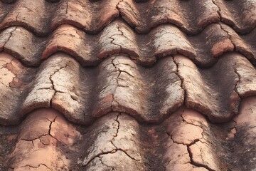 Obraz premium Weathered Tile Texture: A close-up view of weathered terracotta tiles. These tiles showcase the passage of time through their cracks, providing a captivating study of texture, age and beauty.