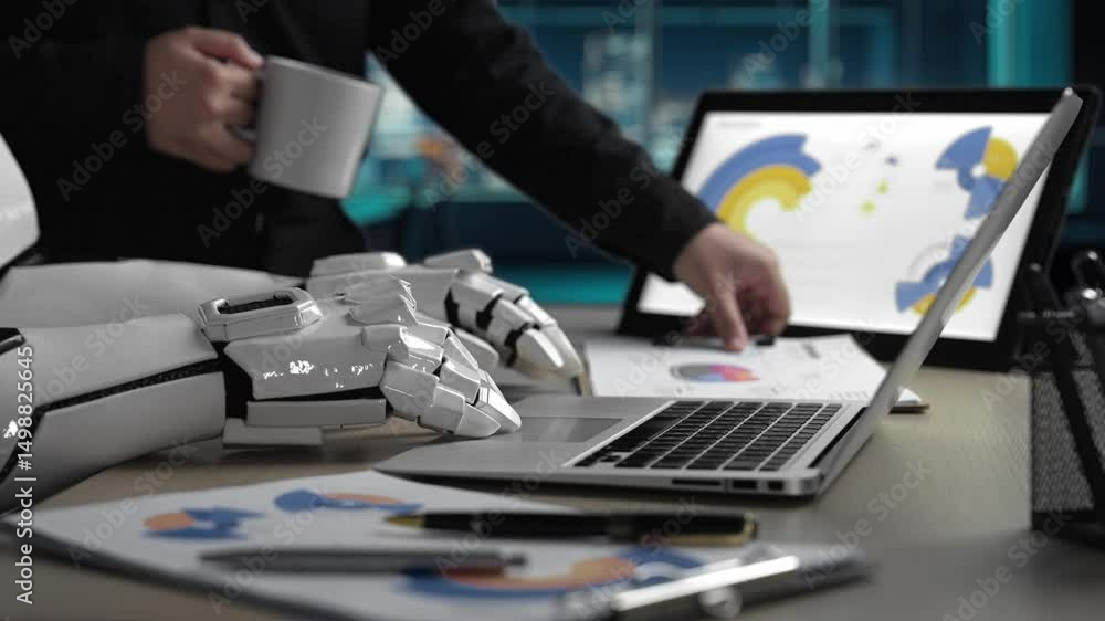 Poster ai-powered assistant helping professionals analyze business data and create strategies, illustrating