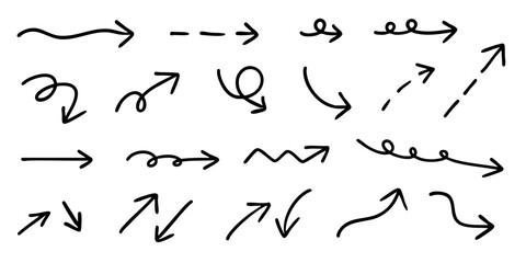 Hand drawn doodle - simple pen drawn arrow icon vector illustration set