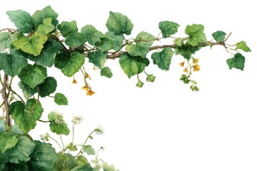 Green Vine with Lush Leaves and Small Orange Flowers