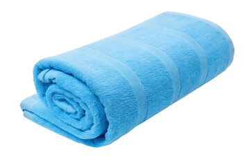 Rolled Up Soft Blue Towel Clean and Fresh Texture Spa and Wellness Concept isolated on white background PNG