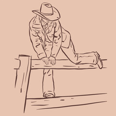 cowgirl climbing over the fence vector for card decoration illustration