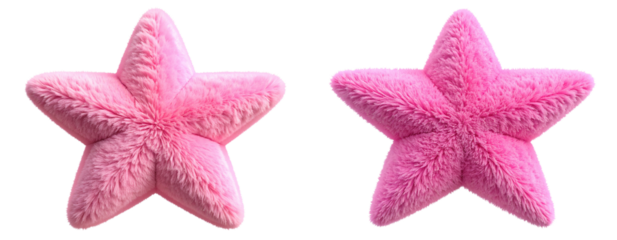 3D Pink Star with Soft Fuzzy Texture Cutout on Transparent Background