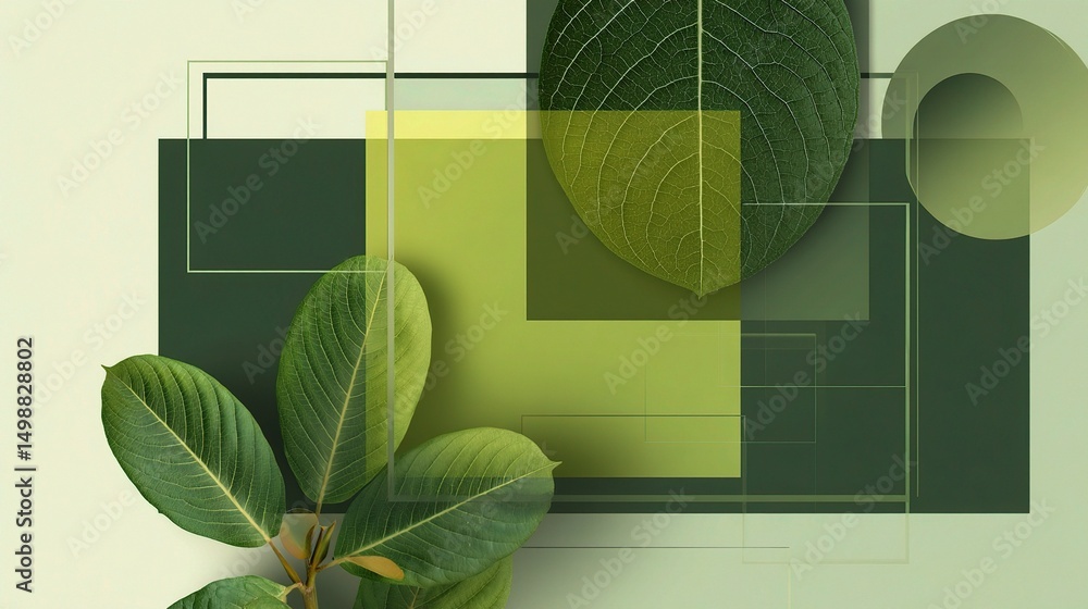 Poster geometric abstract design with leafy greens for website header
