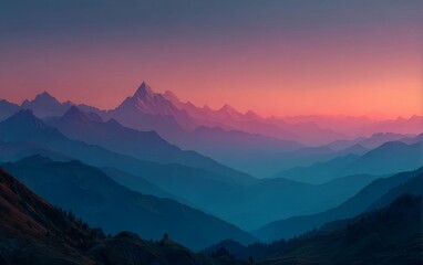 Obraz premium Pink and Blue Mountain Range at Sunset