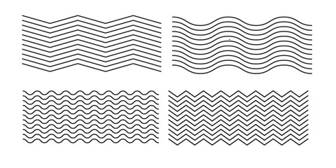 Waves line set. Wave ornament pattern. Set of wavy zigzag lines. Wave thin line background. Vector zigzag and wavy horizontal underline. Vector illustration. vector
