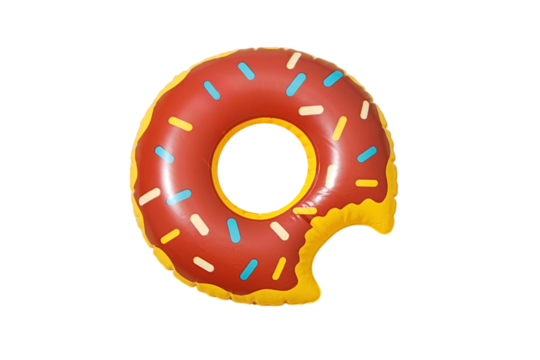 Brightly colored donut float brings fun to any summertime pool party, isolated on white, PNG