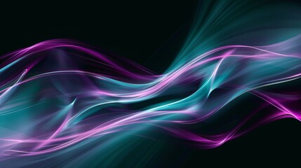 Dynamic, asymmetrical business lines in deep purple and bright teal, arching fluidly over a dark charcoal backdrop, exuding energy and innovation while providing ample copy 