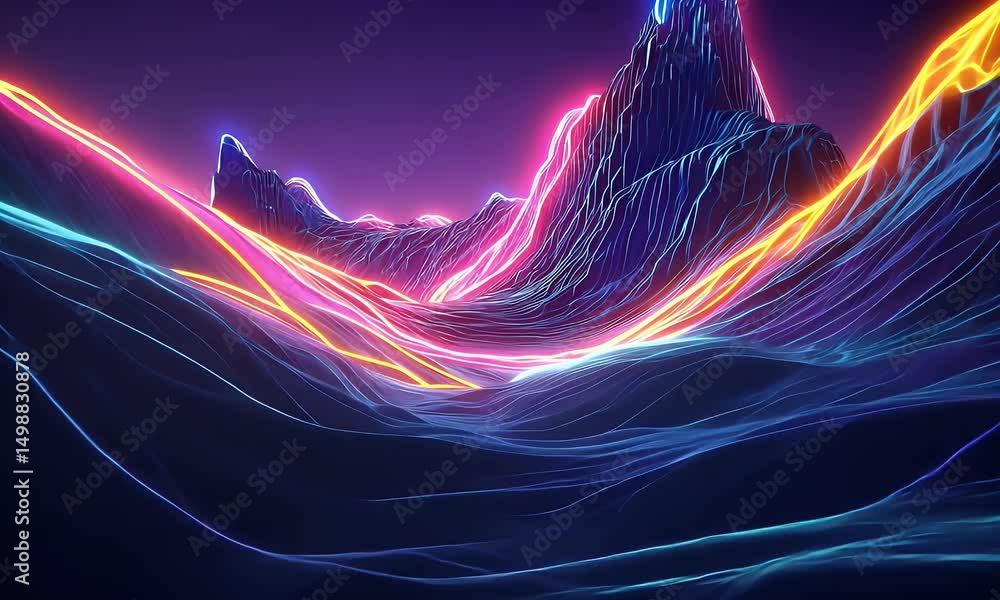 Aufkleber a background with neon lines and curves, creating an abstract mountain landscape. the colors of the 
