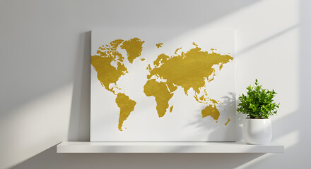 Golden World Map Canvas Art Print - Home Decor