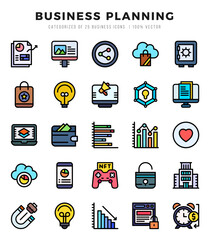 Business Planning Lineal Color icons collection. 25 icon set. Vector illustration.