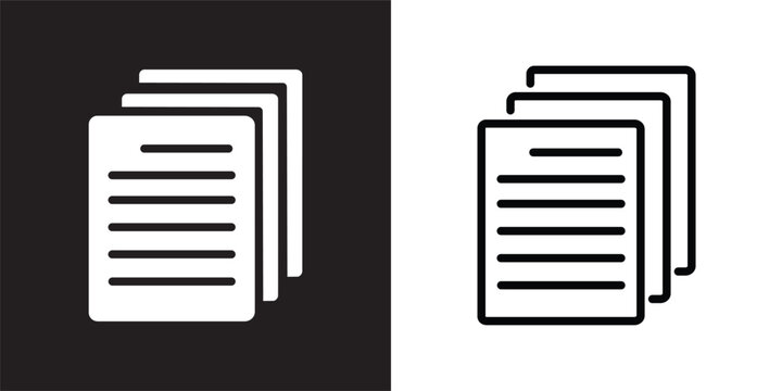 Documents solid and thin line web icon Vector illustration set