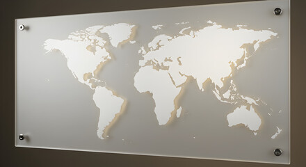 Elegant Frosted Glass World Map Wall Decor