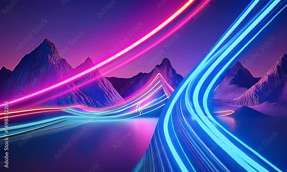 Poster a background with neon lines and curves, creating an abstract mountain landscape. the colors of the 
