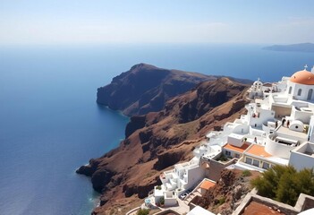 Naklejka premium Santorini's iconic caldera cliffs, azure Aegean Sea, whitewashed villages, volcanic landscape, greek islands, vista