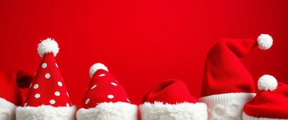Red & white festive hats, classic & modern styles,  festive wear,  holiday season
