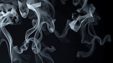 Fototapeta premium Wispy white smoke swirling and curling against a dark background, abstract texture