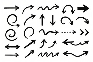 Navigational Arrows: Diverse set of arrows, pointing in various directions, illustrating concepts of direction, guidance, and movement, perfect for design elements.