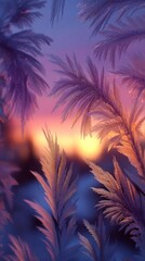 Purple And Orange Sunset With Frozen Plants