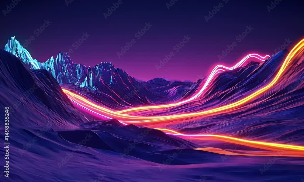Aufkleber a background with neon lines and curves, creating an abstract mountain landscape. the colors of the 