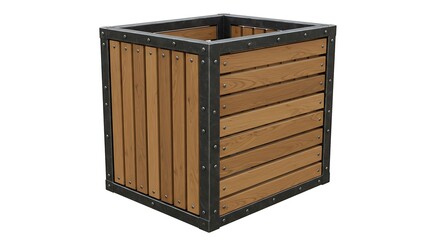 Square wooden planter box with metal frame