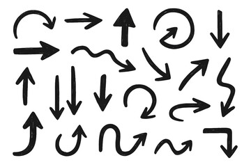 Obraz premium Hand-drawn Arrow Collection: A diverse set of hand-drawn arrows pointing in various directions, perfect for design projects needing direction indicators, navigation elements, or creative accents. 