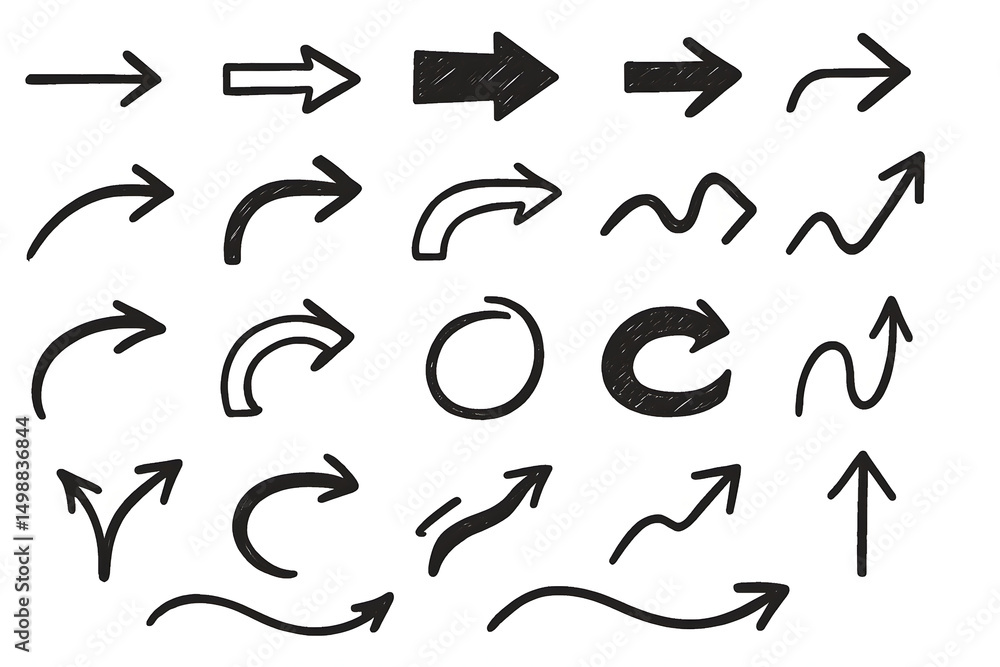 Poster arrows: a dynamic array of arrows in various styles, hand-drawn to provide options. a versatile symb