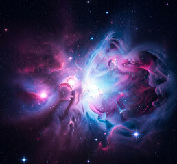 Colorful Space Nebula Digital Art – Pink, Purple, Blue Swirls with Stars and Cosmic Depth