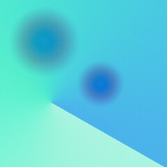 An abstract composition is a creative blend of shapes and gradients, featuring two blurred circular elements and a diagonal plane against the background of blue and cyan color palette.