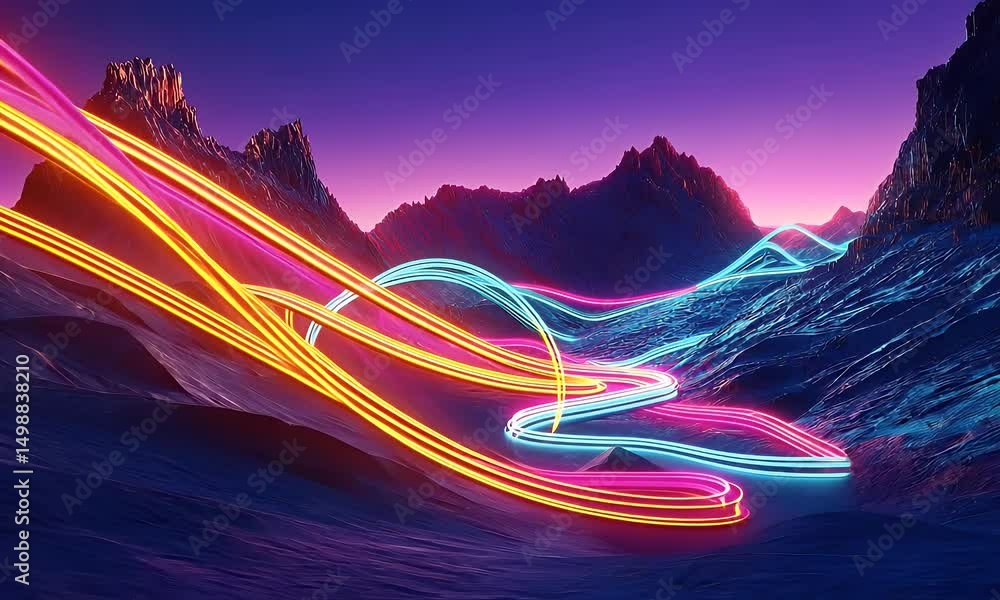 Aufkleber a background with neon lines and curves, creating an abstract mountain landscape. the colors of the 