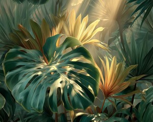 Fototapeta premium Lush Tropical Leaves in Sunlight