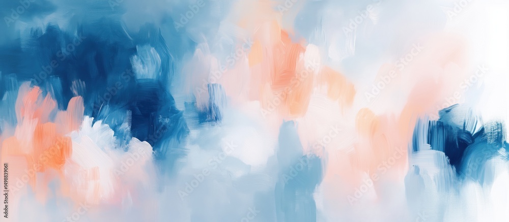 Poster abstract blue and peach color brush strokes creating a soft textured background