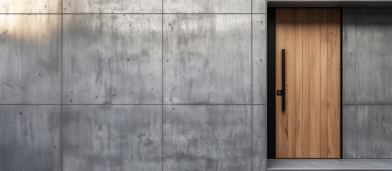 Modern concrete wall with sleek wooden door design in contemporary architecture