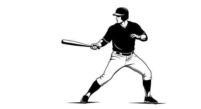 baseball player black and white action pose clip art preview