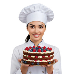 woman chef with cake
