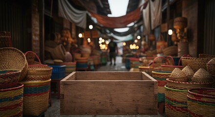 Market Stall with Baskets and Textiles