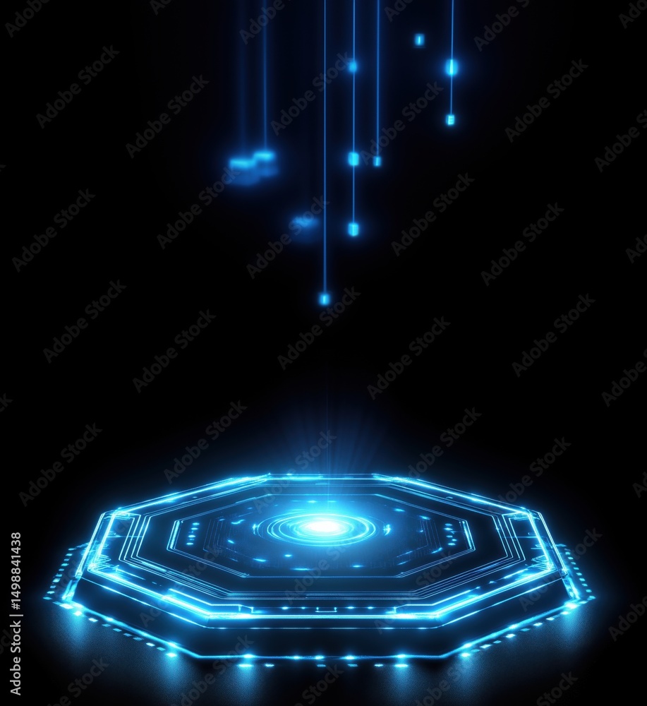 Aufkleber futuristic glowing hexagonal platform with digital light beams and technology elements